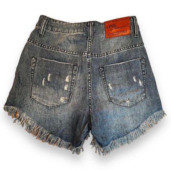 One x One Teaspoon High Waist Bonita Raw Hem Distressed Jean Shorts Sz 24 - Picture 5 of 13